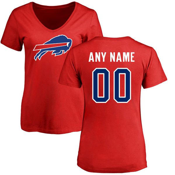 Women Buffalo Bills NFL Pro Line Red Custom Name and Number Logo Slim Fit T-Shirt->->Sports Accessory
